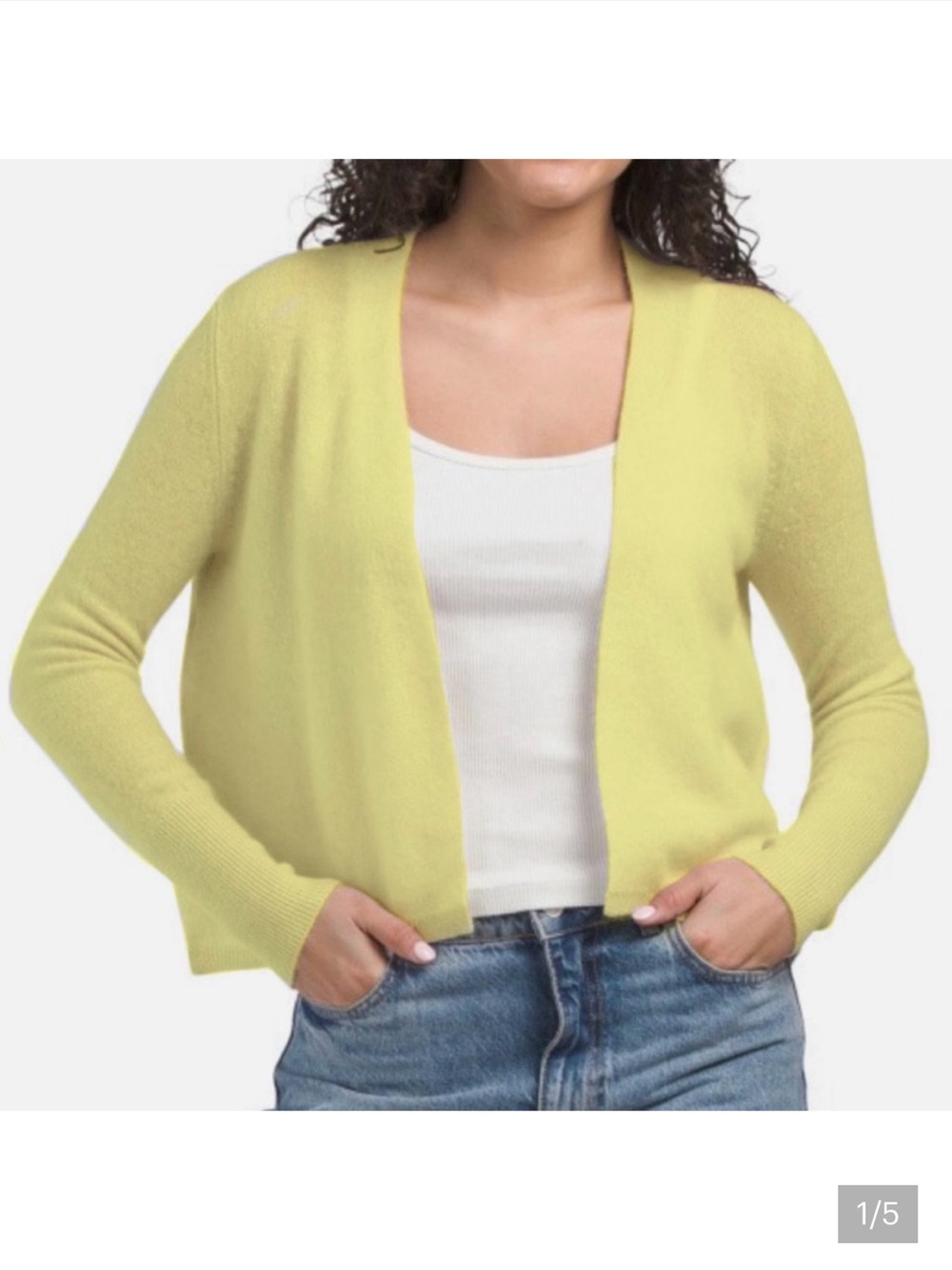 White + Warren Butter Yellow Open Front Cropped Cardigan